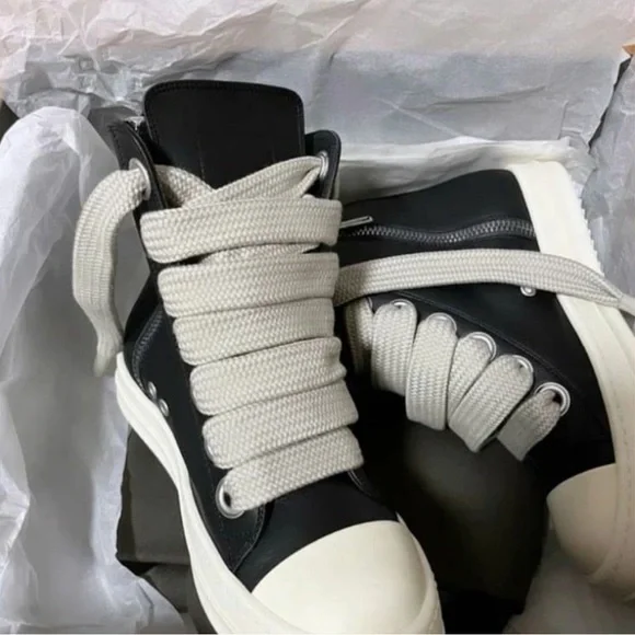 靴 RICK OWENS | HIGH SNEAKERS LPO Black Rick Owens Leather Sneakers | SVD